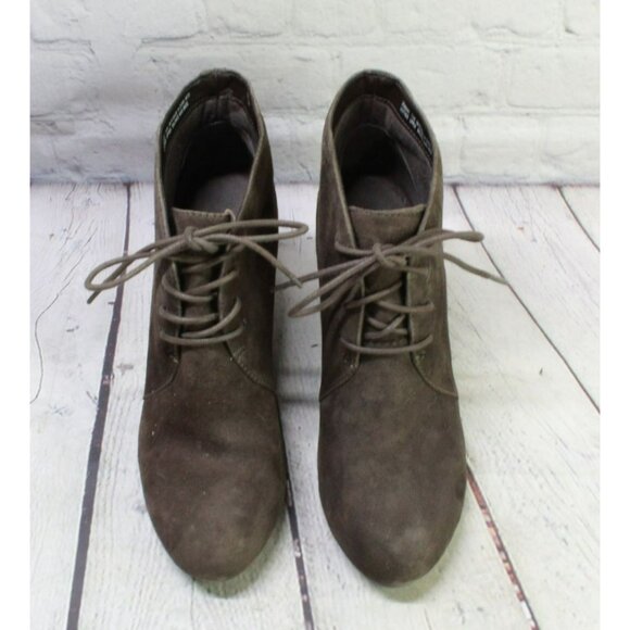 Clarks Brown Suede Lace Up Casual Wedge Ankle Booties Size 7.5 M - Picture 5 of 9